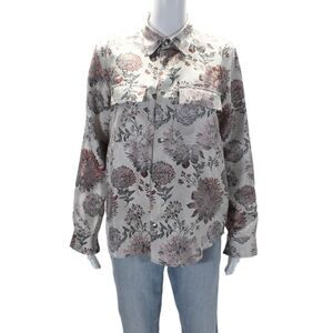 Reality Studio Womens Textured Floral Print Snap Buttoned Shirt Beige Size M